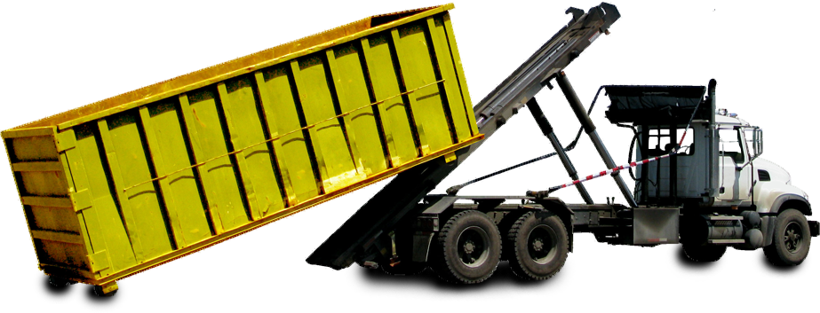 Roll-off truck raising a container to unload it